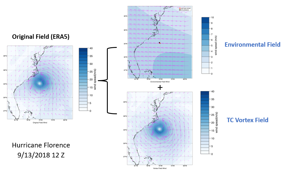Separated environmental and tropical cyclone vortex fields extracted from gridded ERA5 fields for Hurricane Florence